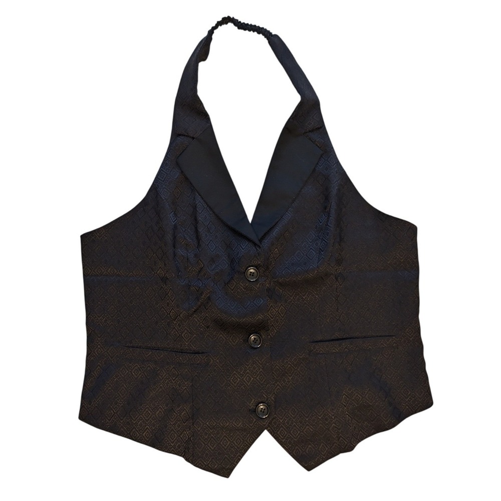 Belle Poque Womens Black Jacquard Halter Neck Vest Waistcoat XL New